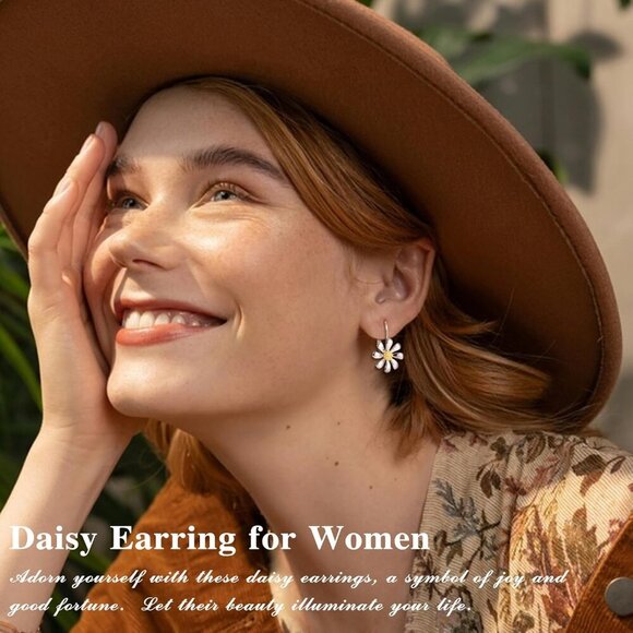 925 Silver Daisy Earrings 18K White Gold Plated Womens Jewelry - Picture 3 of 5